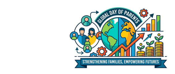 Obraz premium Global Day of Parents Concept Graphic with Family Icons and Growth Charts