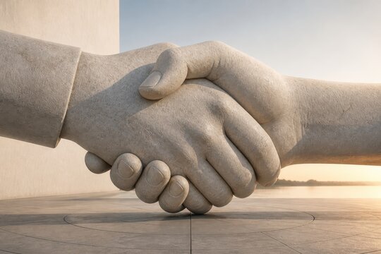 Stone Handshake Symbol of Business Partnership and Trust