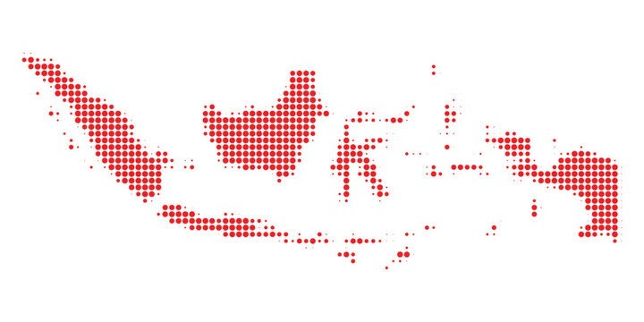 Dotted halftone vector map of Indonesia archipelago on white background