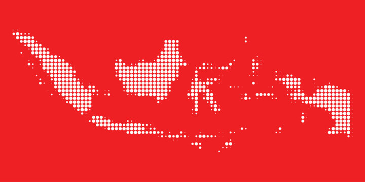 Dotted halftone vector map of Indonesia archipelago on white background