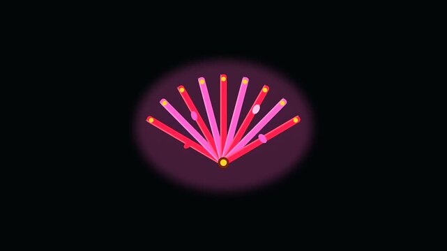 Neon illuminated sticks fan out during a vibrant lunar new year vegan banquet celebration featuring rhythmic motion patterns and bright glowing pink shades on black