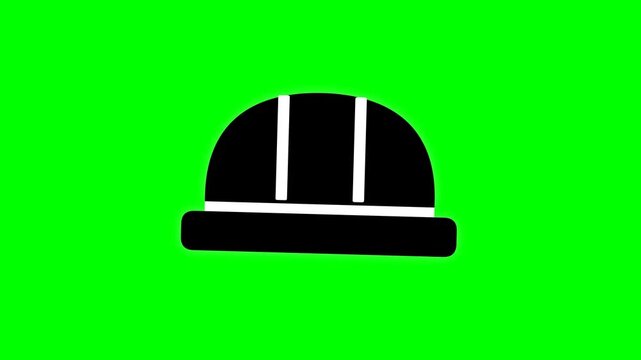 Black hard hat icon on a vibrant green background.