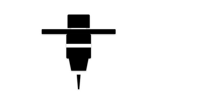 Simple Black Icon of a Drill Bit on White Background.