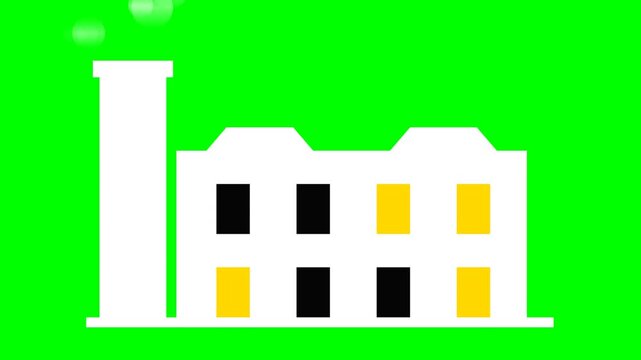 Simple illustration of a factory building with a chimney emitting smoke.