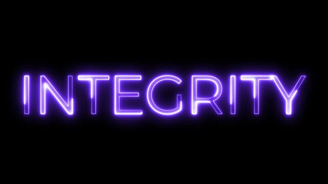 Purple Neon Integrity Text Glowing on Black Background