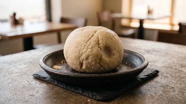 Traditional Nigerian Eba Garri Dough Mound on Platter