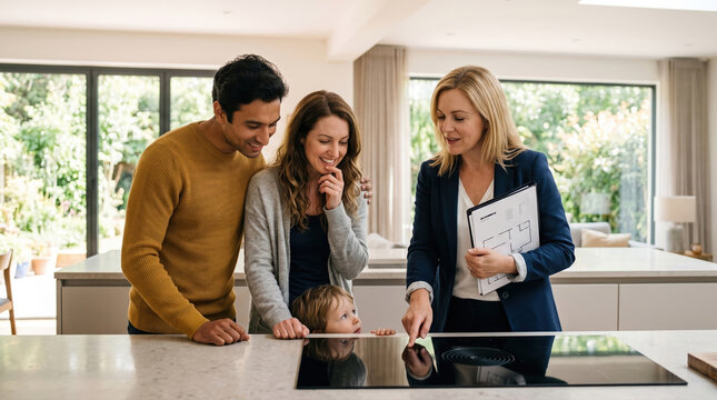 Family Viewing Modern Kitchen with Agent
