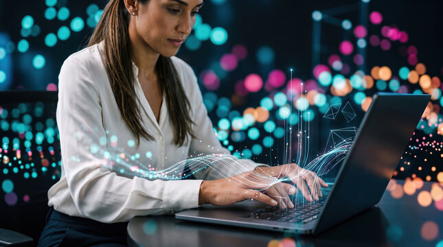 Hands Typing with Holographic Light Threads