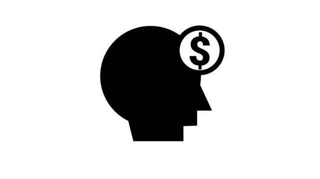 Financial Mindset Business Strategy Animated Icon. Animated vector icon displaying human head profile silhouette with dollar coin mind for financial thinking wealth strategy footage.