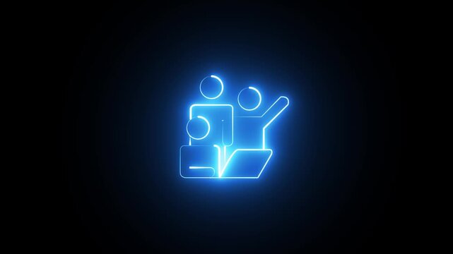 Modern neon family line icon animation featuring parents and child in a glowing blue outline. Represents family, parenting, childcare, togetherness, support, home life, social care, community