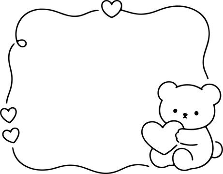 Cute hand drawn rabbit frame line art on transparent background