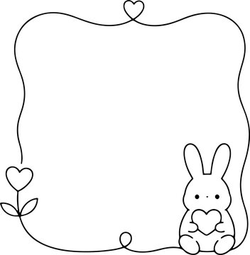 Cute hand drawn rabbit frame line art on transparent background