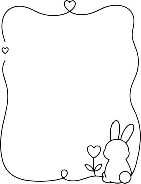 Cute hand drawn rabbit frame line art on transparent background
