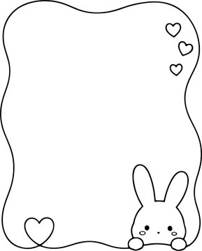 Cute hand drawn rabbit frame line art on transparent background