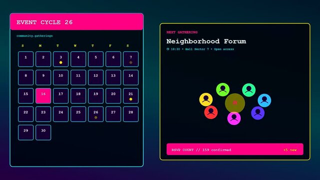 This dynamic interface provides a clear Realtime Trend Visualization as the calendar dates advance while the attendee count increases steadily for a community meeting.