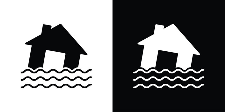 Flooded house icon minimal elements kit