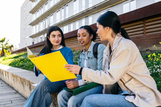 University student group studying together on campus