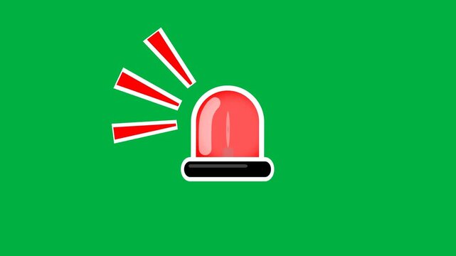 Cartoon emergency light animation with warning light effect on green screen background. Suitable for emergency scenes, police or ambulance video opener, warning system.  