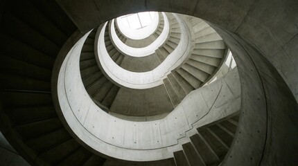 Fototapeta premium Abstract Spiral Staircase Architecture Leading Upwards to Light.