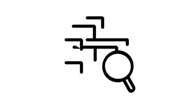 Data Analysis Vector Animated Icon. Animated vector icon representing data analysis with magnifying glass inspecting flowchart node connection diagrams for business analytics footage.