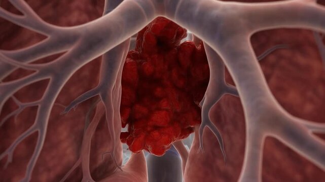3D medical animation showing pulmonary embolism in human lungs