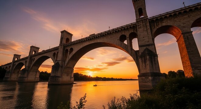 Stone arch bridge sunset
