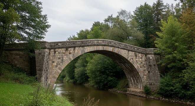 Stone bridge spanning river outdoors