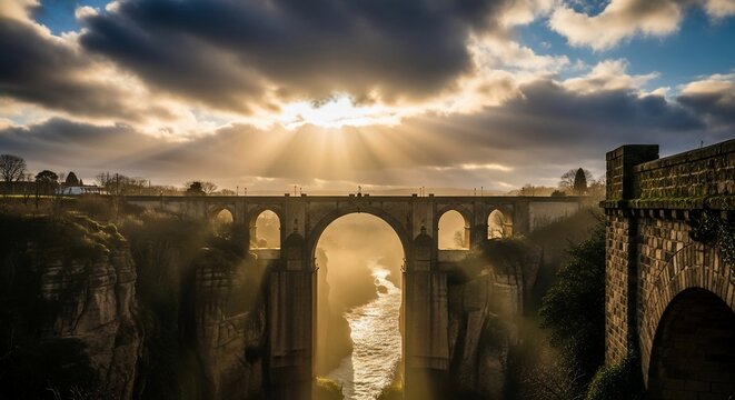 Stone bridge sunlight landscape