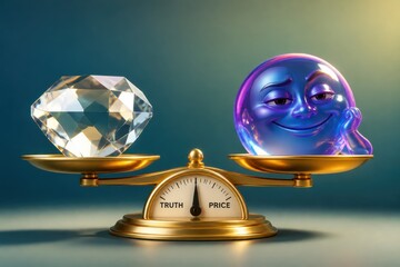 Fototapeta premium Balance Scale Comparing Diamond Value and Truth Concept