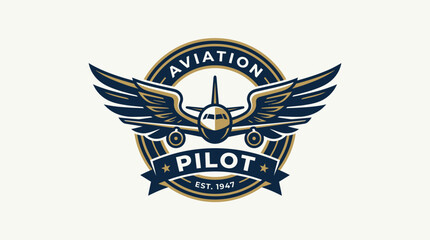Naklejka premium Vintage Aviation Pilot Emblem with Airplane and Wings - Retro Style Badge for Pilots and Air Travel