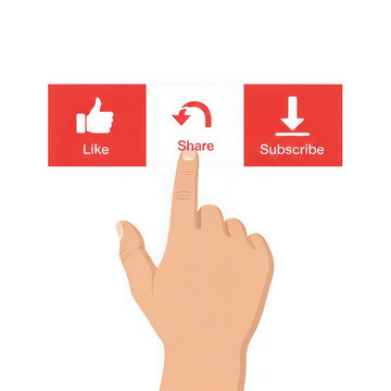 Hand clicking share button with like subscribe options transparent