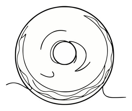 Bagel with cream cheese top view line illustration. Generative AI