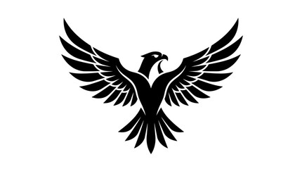 Fototapeta premium Majestic Black Eagle Silhouette with Wings Spread Wide on White Background - Symbol of Freedom, Power, and Vision