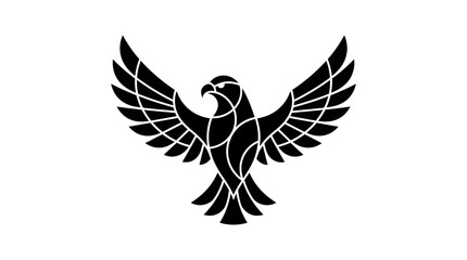 Fototapeta premium Stylized Black Eagle Silhouette with Spread Wings on White Background - Geometric Abstract Design