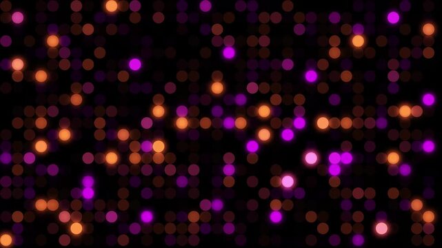 Abstract glowing led dot matrix background, with pulsing purple, and orange lights