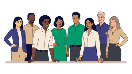 Obraz premium Diverse group of professional business people standing together in a team. EPS Editable. Vector Illustrations.