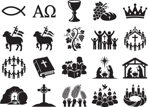 Set of black christian religious symbols and biblical msea set christianity