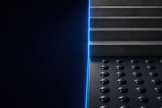 Abstract dark geometric background with blue neon line