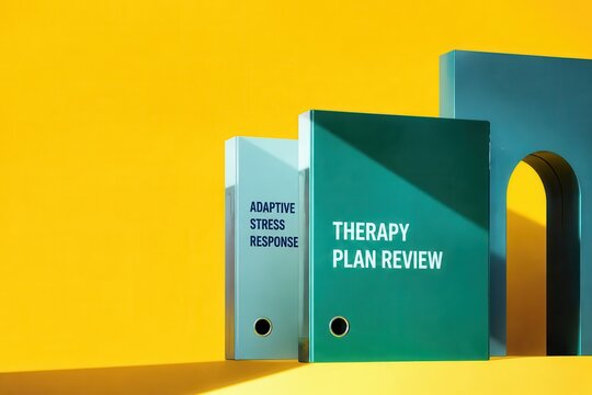 Therapy plan review folders with stress response concept in colorful 3D rendering