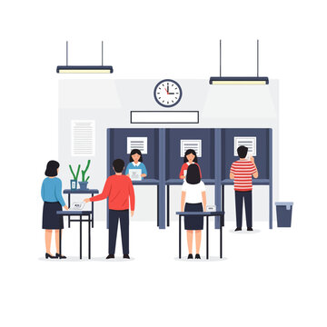 People casting votes at polling station during election day. EPS Editable. Vector Illustrations.