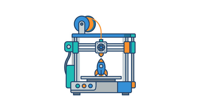 3D printer machine with rocket model.
