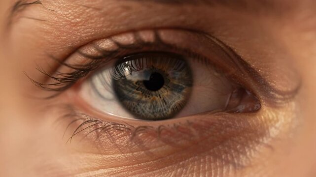 Close up of human eye showing intricate patterns and mesmerizing reflections in stunning detail