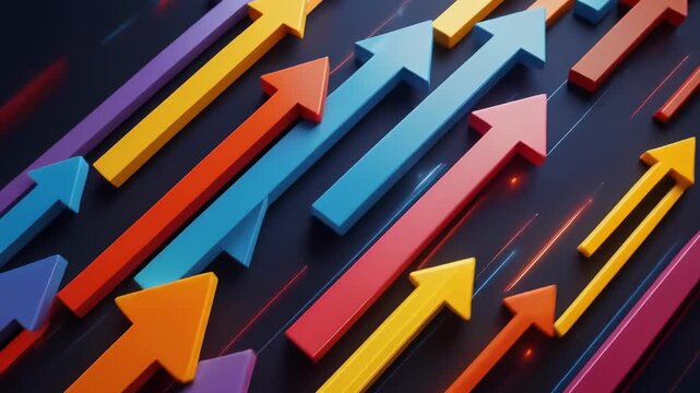 Vibrant colorful arrows shooting upwards dynamic motion energy video background