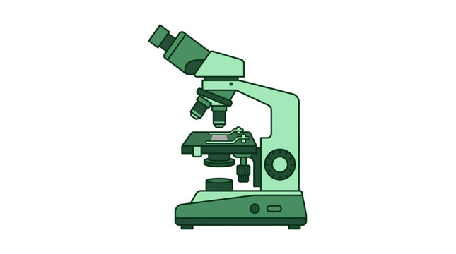 Green microscope on white background.