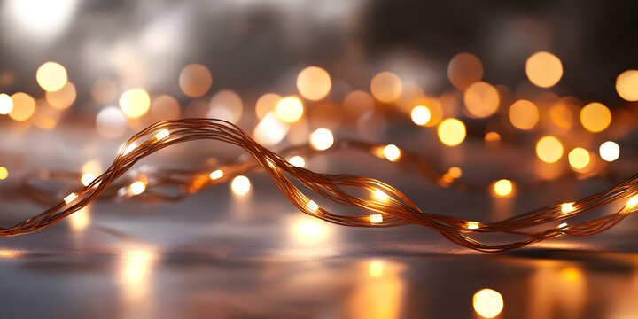 Close up of LED lights on a copper wire strand.