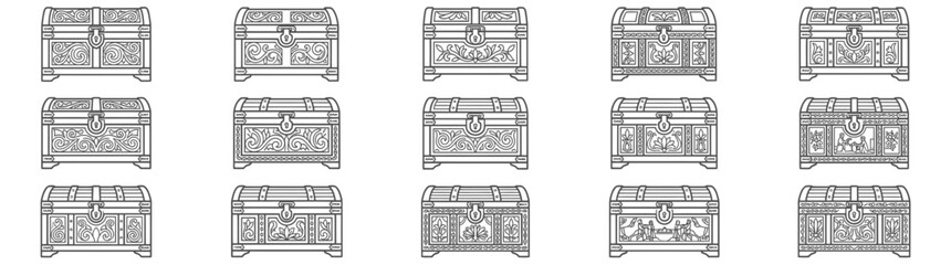 Fototapeta premium Collection of Vintage Ornate Chests Line Art
