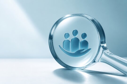 Magnifying glass with people icon for search and analysis
