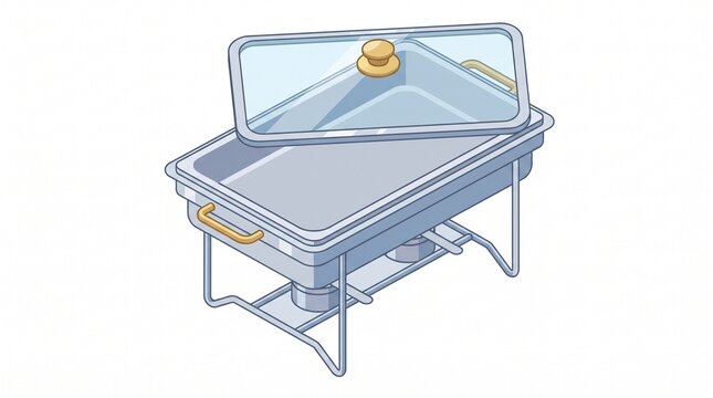 Isometric illustration of a catered buffet stainless steel chafing dish