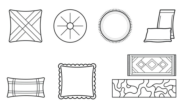 Indoor home decor objects cushions rugs and chair vector illustration.