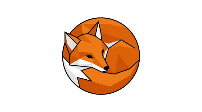 Low poly geometric illustration of a curled sleeping fox